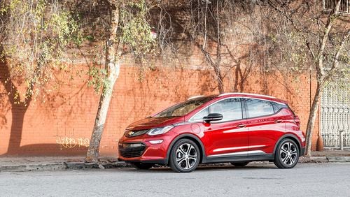 This photo provided by Edmunds shows the 2017 Bolt EV. The Bolt EV is no longer in production but there is a good selection of used models available. (Courtesy of Edmunds via AP)