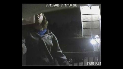 The person on video is believed to be a man and he was recorded at 4:47 a.m. Thursday in the Summer Creek Estates subdivision in southern Hall County. (Credit: Hall County Sheriff’s Office)
