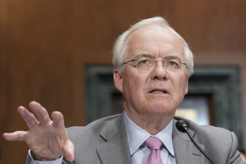 FILE - Kroger CEO William Rodney McMullen speaks during a Senate Judiciary Subcommittee on Competition Policy, Antitrust, and Consumer Rights hearing on the proposed Kroger-Albertsons grocery store merger on Nov. 29, 2022, in Washington. (AP Photo/Mariam Zuhaib, File)