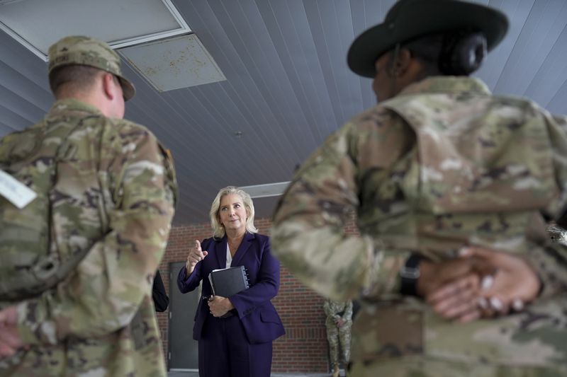 Army Secretary Christine Wormuth talks with soldiers at Fort Jackson, a U.S. Army Training Center, Wednesday, Sept. 25, 2024, in Columbia, S.C. (AP Photo/Chris Carlson)