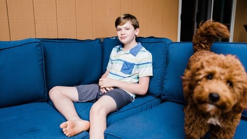Myles Knollmueller, who received his COVID-19 vaccine shortly after his 12th birthday, at his home in Irvingtion, N.Y., Aug. 30, 2021. Turning 12 has taken on added significance this summer, as tweens line up for shots allowing them to see friends and play sports again. (Gabriela Bhaskar/The New York Times)
