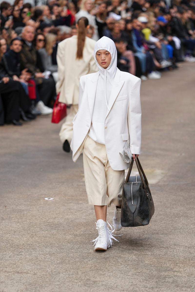 A model wears a creation as part of the Stella McCartney Spring/Summer 2025 collection presented Monday, Sept. 30, 2024 in Paris. (Photo by Scott A Garfitt/Invision/AP)