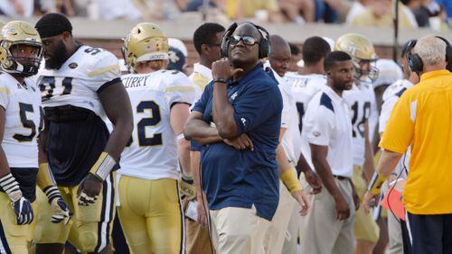 Mike Pelton watches from the sideline as Georgia Tech plays Mercer. HYOSUB SHIN / HSHIN@AJC.COM