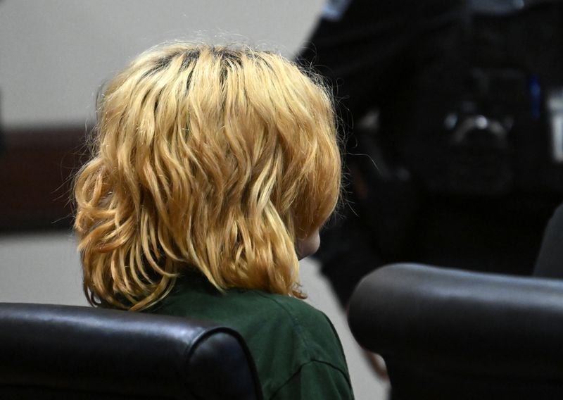 Colt Gray sits during his first appearance before Barrow County Superior Court Judge Currie Mingledorff at Barrow County Courthouse Superior Court, Friday, September 6, 2024, in Winder. The 14-year-old accused of fatally shooting two teachers and two students this week at Apalachee High School and his father made their first appearances in court Friday. Media was restricted from showing Gray's face in court.  (Hyosub Shin / AJC)