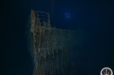 This is a photograph of the bow of the sunken Titanic that was taken during a July 2024 expedition. The image revealed significant decay from prior expeditions.