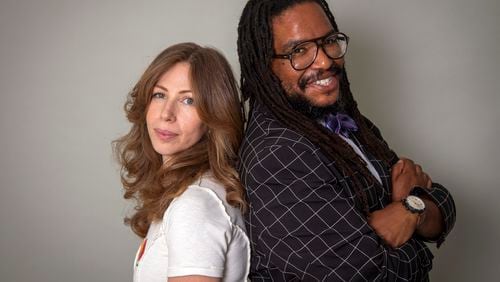 Singer Rachael Price, left, and keyboardist Akie Bermiss of Lake Street Dive pose for a portrait on Wednesday, June 19, 2024, in New York to promote their latest release "Good Together." (Photo by Andy Kropa/Invision/AP)