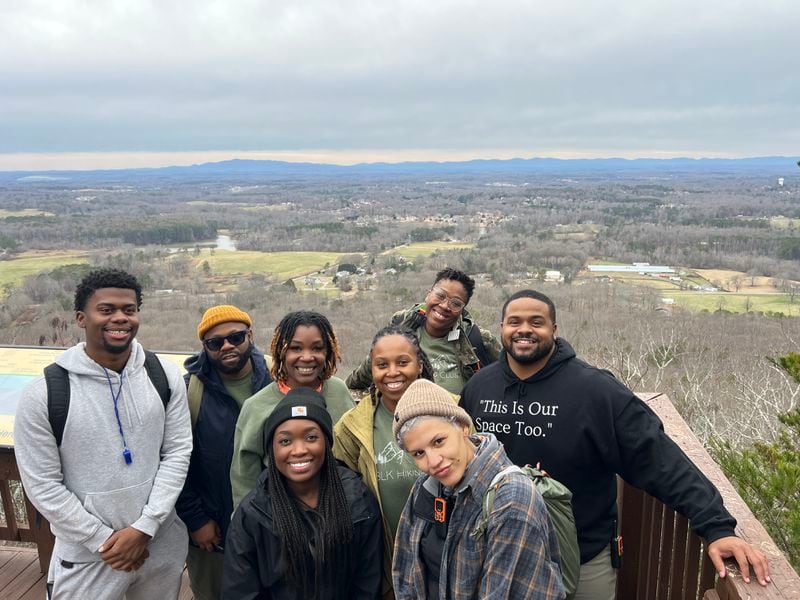 BLK Hiking Club is a hiking group intended to create a space for Black men and women to feel comfortable hiking and spending time outdoors. From left to right, Josh Loiten, Malachi Lee, Anna-Marie Favors, Kiana Lawrence, Kim Ballou, Whitney Woodruff, Kendra H. and Tracy Stephens.