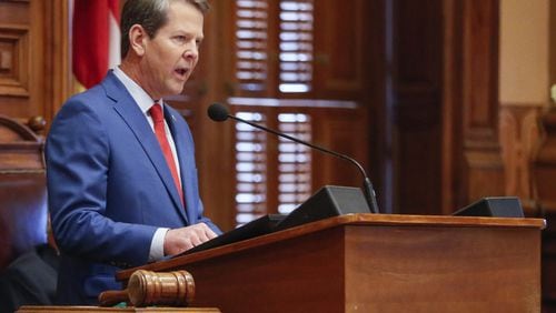 Republican Gov. Brian Kemp rarely touched on issues that appealed directly to his party’s base Thursday during his State of the State address. He focused more on widely approved subjects, with a call for a teacher pay raise and a pledge to crack down on gang violence. Bob Andres / bandres@ajc.com
