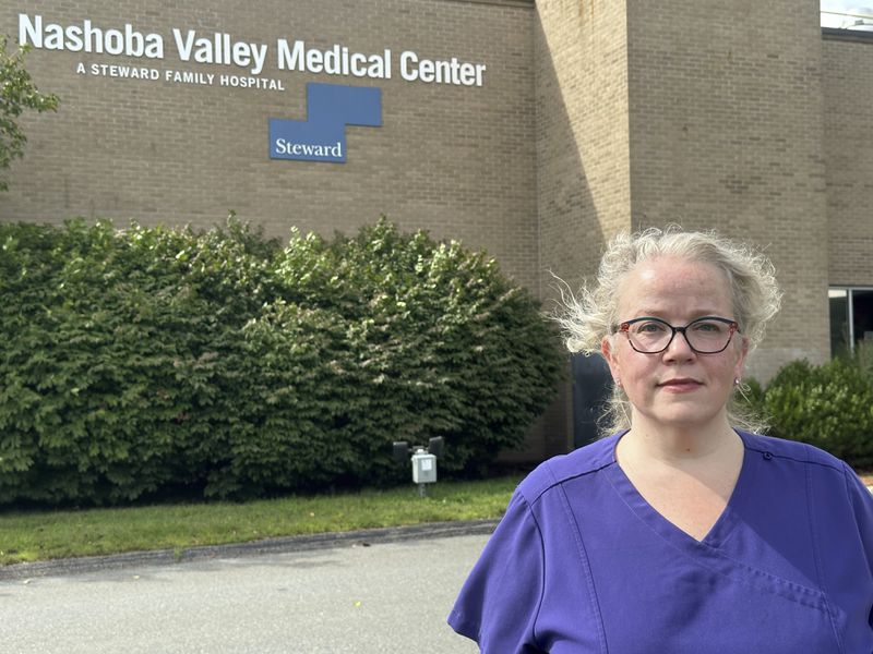 Christina Hernon, an emergency physician, stands outside the Nashoba Valley Medical Center in Ayer, Mass., on Friday, Aug. 9, 2024. (AP Photo/Nick Perry)