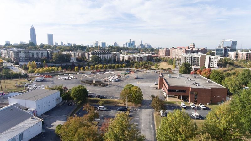 An aerial view of the former Georgia Power yard along the Beltline Eastside Trial in Old Fourth Ward where developer New City plans a massive mixed-use project including offices, retail, a hotel and apartments. PHOTO BY CHANNEL 2 ACTION NEWS.