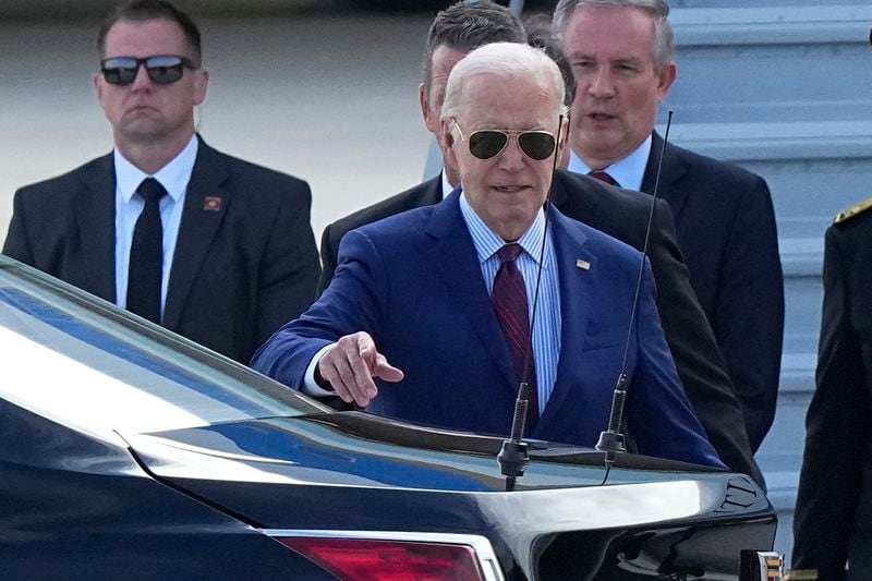 President Joe Biden arrives Wednesday, June 5, 2024 at Orly airport, south of Paris. President Joe Biden will mark the 80th anniversary of the D-Day invasion in France this week as he tries to demonstrate steadfast support for European security. (AP Photo/Michel Euler)