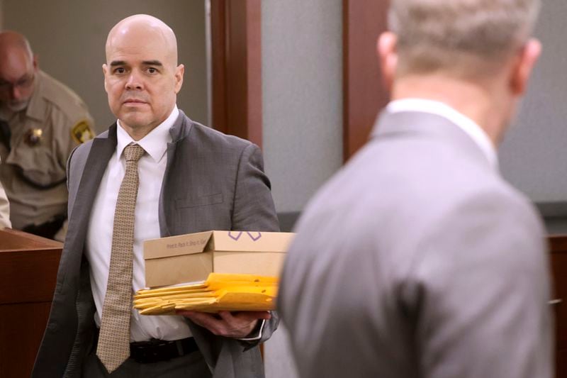 Robert Telles arrives in court prior to jury selection on the second day of his murder trial at the Regional Justice Center in Las Vegas Tuesday, Aug. 13, 2024. Telles, a former Clark County public administrator, is charged in the murder of Las Vegas Review-Journal investigative journalist Jeff German. (K.M. Cannon/Las Vegas Review-Journal via AP, Pool)