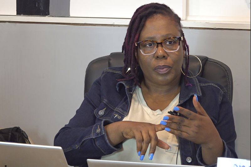 In this image taken from video, Rose-Thamar Joseph, from the Haitian Community Help and Support Center, speaks to The Associated Press, Wednesday, Sept. 11, 2024, in Springfield, Ohio. (AP Photo/Patrick Aftoora Orsagos)