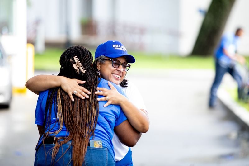 Rochelle L. Ford, president of Dillard University, embracing one of her students. Dillard did an economic impact study on the Essence Festival.