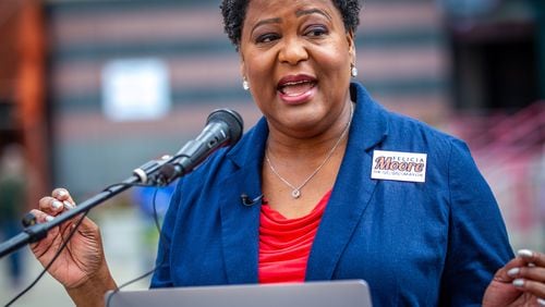  City Council President and mayoral candidate Felicia Moore unveil the details of her plan to fight crime at a press conference in Atlanta Friday, October 1, 2021.  STEVE SCHAEFER FOR THE ATLANTA JOURNAL-CONSTITUTION