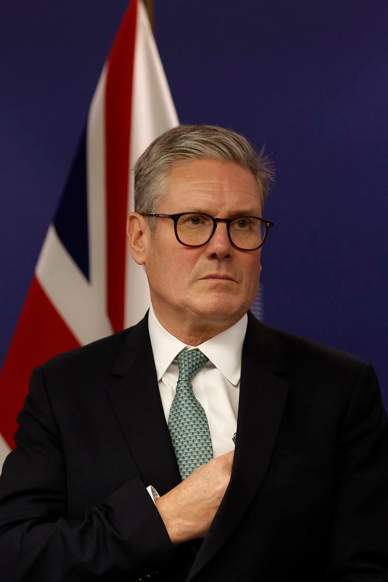 Britain's Prime Minister Keir Starmer listens during a meeting with European Commission President Ursula von der Leyen in Brussels, Wednesday, Oct. 2, 2024.(AP Photo/Omar Havana)