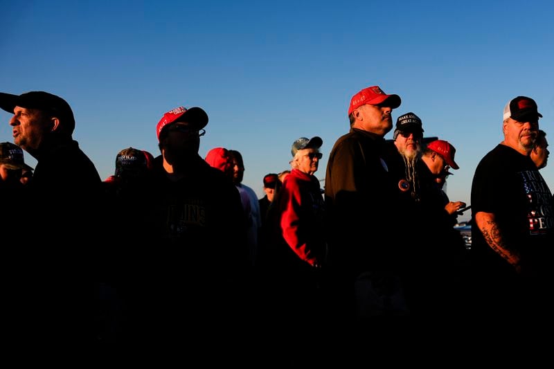 Supporters of Republican presidential nominee former President Donald Trump wait to enter a campaign rally at the Butler Farm Show, Saturday, Oct. 5, 2024, in Butler, Pa. (AP Photo/Julia Demaree Nikhinson)