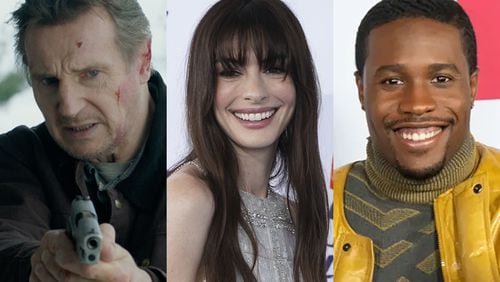 Actors in Atlanta to shoot movies: Liam Neeson in a "Naked Gun" reboot, Anne Hathaway in "Flowervale Street" and Shameik Moore in "One Spoon of Chocolate." OPEN ROAD FILMS/AP