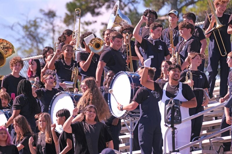 The Apalachee marching band warms up the fans before the football game against Clarke Central on Saturday Sept. 28, 2024 in Georgia. 

 Nell Carroll for The Atlanta Journal-Constitution