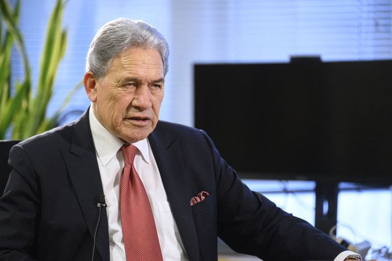 New Zealand Foreign Minister Winston Peters comments during an interview with The Associated Press in his parliamentary office in the capital, Wellington, Thursday, Aug. 22, 2024. (AP Photo/Mark Tantrum)