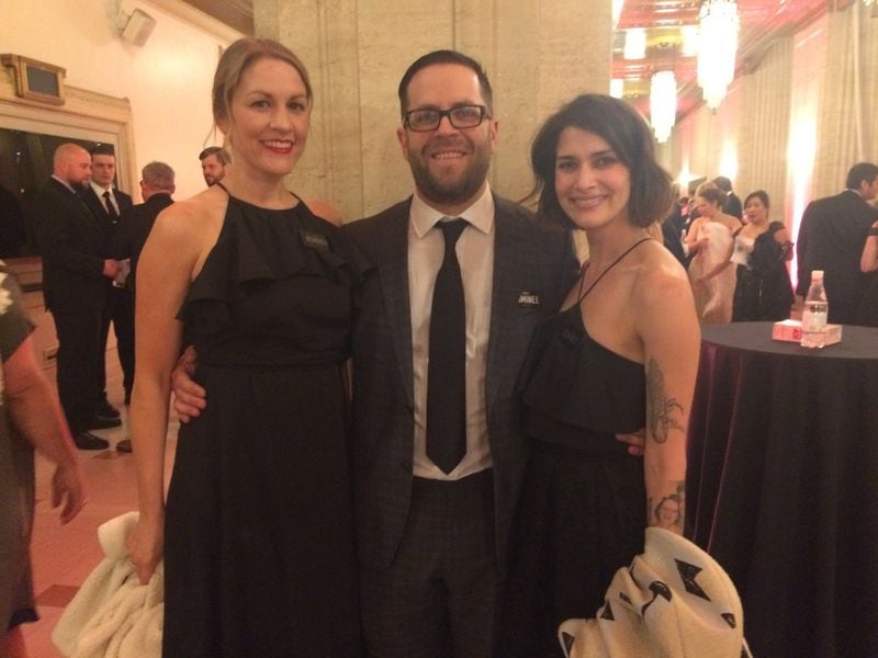 Kara Hidinger (from left), Ryan Smith and Jen Hidinger, the team behind Staplehouse, attend the 2016 James Beard Foundation Awards ceremony in Chicago. Staplehouse was a finalist for best new restaurant. LIGAYA FIGUERAS / LIGAYA.FIGUERAS@AJC.COM