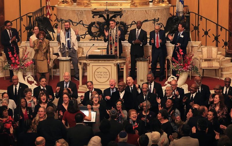 The congregation sings during the joint Martin Luther King Jr. Shabbat service at The Temple during the joint Martin Luther King Jr. Shabbat service on Jan. 17, 2020. (Christina Matacotta / crmatacotta@gmail.com)