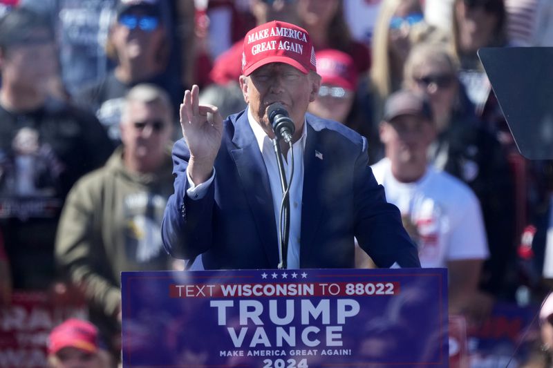 Republican presidential nominee former President Donald Trump speaks during a campaign event at Central Wisconsin Airport, Saturday, Sept. 7, 2024, in Mosinee, Wis. (AP Photo/Morry Gash)