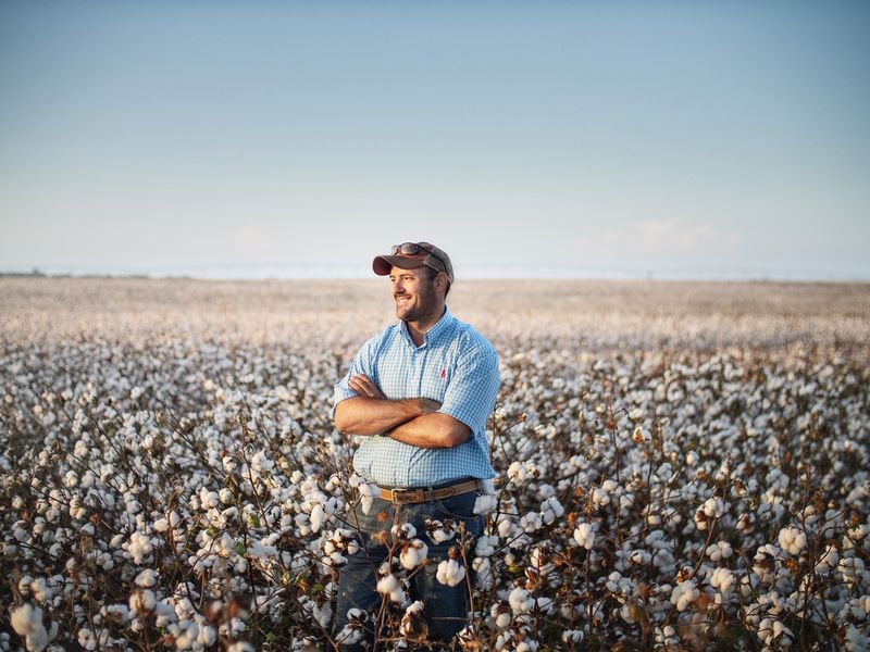 Adam McLendon of McLendon Acres has partnered with Wrangler jeans to supply cotton for a new denim collection. McLendon, 36, said he hopes to increase the connection between growers and consumers.