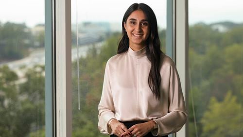 Edible CEO Somia Farid Silber stands in her office at the company's Atlanta headquarters on Friday, Oct. 4, 2024. Edible is the parent company of brands like Edible Arrangements. (Jason Getz/AJC)