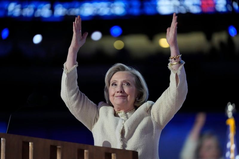 Former Secretary of State Hillary Rodham Clinton speaks during the Democratic National Convention Monday, Aug. 19, 2024, in Chicago. (AP Photo/Paul Sancya)