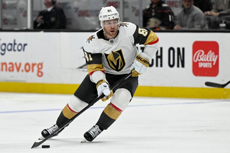 FILE - Vegas Golden Knights right wing Jonathan Marchessault (81) plays against the Anaheim Ducks during the third period of an NHL hockey game in Anaheim, Calif., Wednesday, Dec. 27, 2023. The Nashville Predators made a big splash as NHL free agency opened Monday, July 1, 2024, by signing Stanley Cup champions Steven Stamkos and Jonathan Marchessault in a jaw-dropping series of moves topping $100 million that made Smashville the center of attention across hockey.(AP Photo/Alex Gallardo)