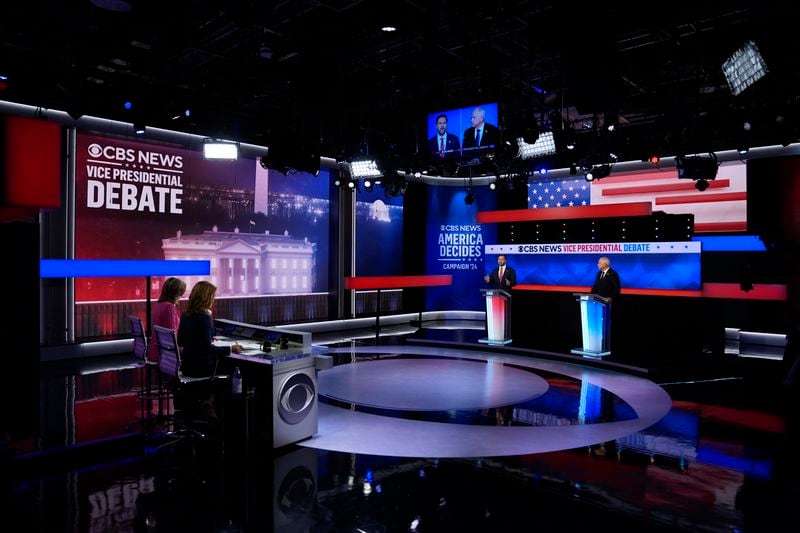 Republican vice presidential nominee Sen. JD Vance, R-Ohio, speaks during a vice presidential debate hosted by CBS News, with Democratic vice presidential candidate Minnesota Gov. Tim Walz, Tuesday, Oct. 1, 2024, in New York. (AP Photo/Matt Rourke)