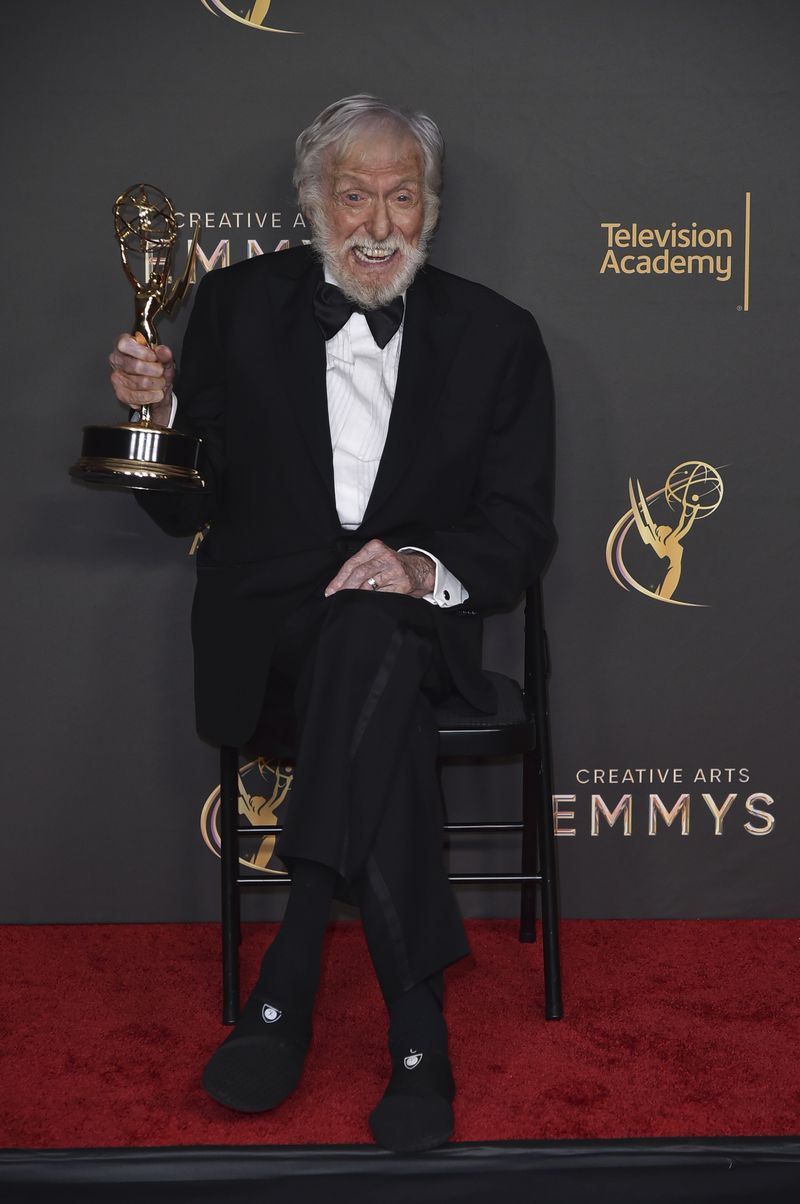 Dick Van Dyke poses with his award for outstanding variety special (Pre-Recorded) for “Dick Van Dyke 98 Years Of Magic” on night one of the Creative Arts Emmy Awards on Saturday, Sept. 7, 2024, in Los Angeles. (Photo by Richard Shotwell/Invision/AP)