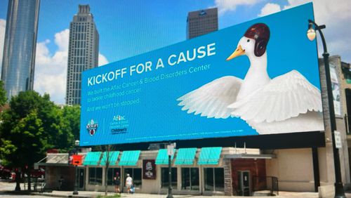 This is a promotional billboard for the Aflac Kickoff Game, which will take place Sept. 1, 2023.