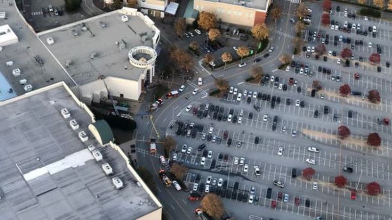 Several firetrucks could be seen outside the Mall of Georgia on Tuesday.