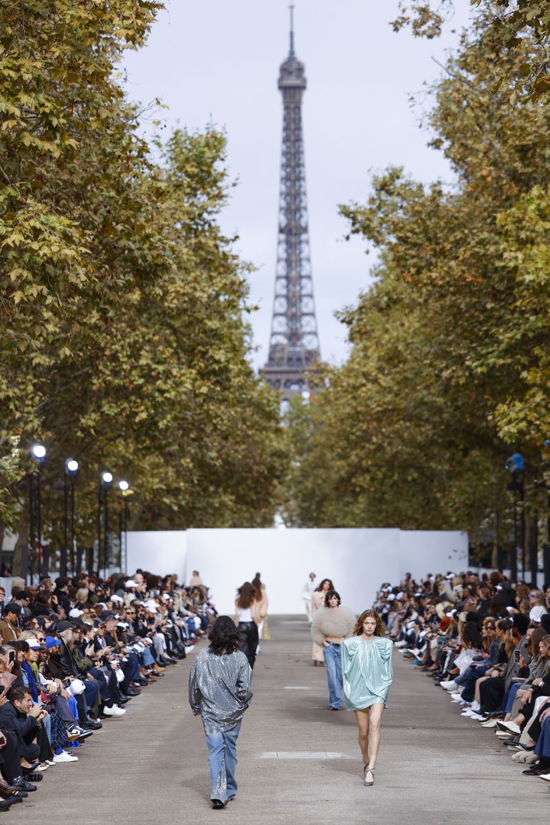 Models wear creations as part of the Stella McCartney Spring/Summer 2025 collection presented Monday, Sept. 30, 2024 in Paris. (Photo by Vianney Le Caer/Invision/AP)