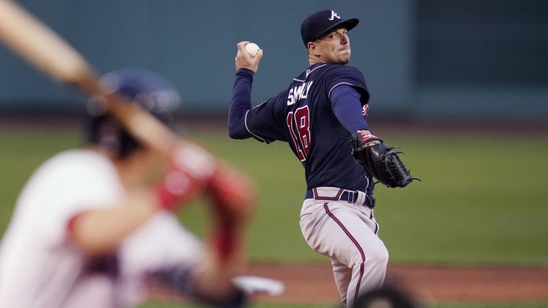 Atlanta Braves starting pitcher Drew Smyly delivers during the first inning of the team's baseball game against the Boston Red Sox at Fenway Park, Wednesday, May 26, 2021, in Boston. (AP Photo/Charles Krupa)