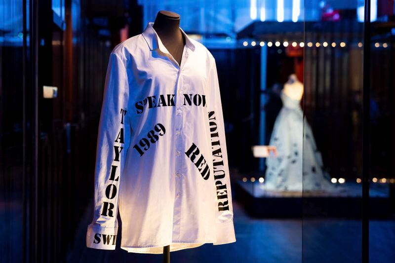 A costume from a previous concert tour at the 'Taylor Swift Songbook Trail Exhibition' at the Victoria & Albert Museum, on Wednesday, July 24, 2024 in London. (Photo by Scott A Garfitt/Invision/AP)