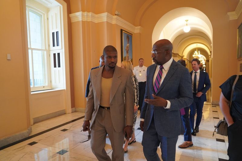 Usher made the rounds on Capitol Hill on Wednesday with U.S. Sen. Raphael Warnock, D-Ga.