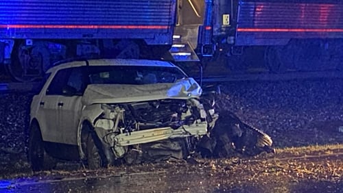A train struck a vehicle in Douglas County on Thursday night.