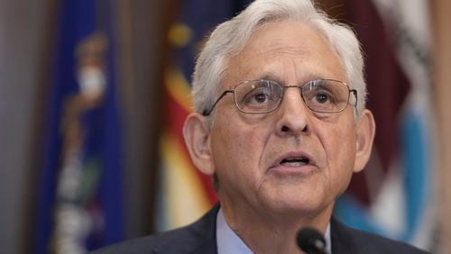 Attorney General Merrick Garland speaks during a meeting of the Justice Department's Election Threats Task Force, at the Department of Justice, Wednesday, Sept. 4, 2024, in Washington. (AP Photo/Mark Schiefelbein)