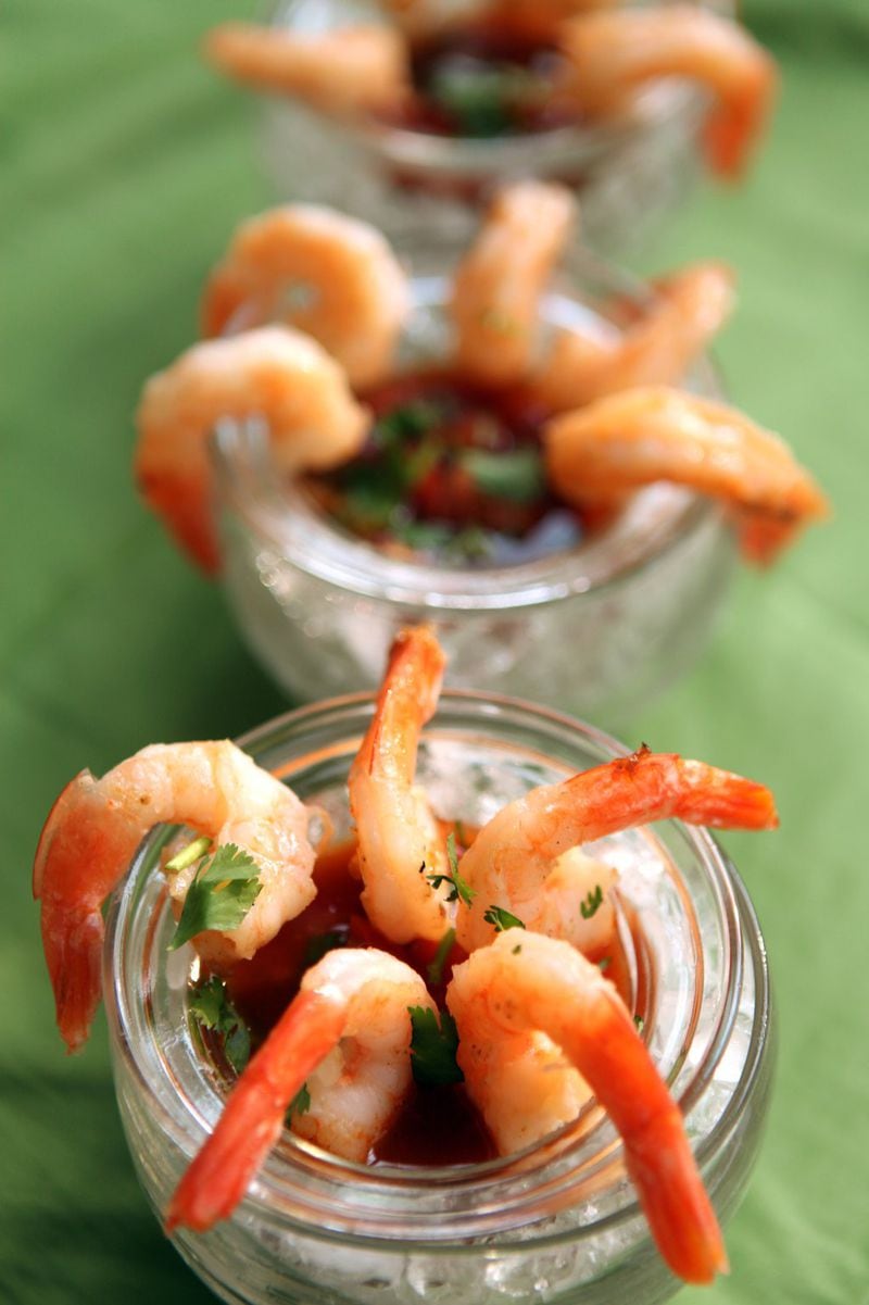 Shrimp cocktail is a delicious, low-fat treat worth considering for game day. STYLING BY CONNE WARD CAMERON; PHOTO BY RENEE BROCK / SPECIAL