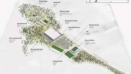 This is a site map for a massive proposed soccer and mixed-use complex included within a Dec. 7, 2022 presentation to the Conyers city council.