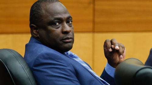 A former Atlanta police officer, Oliver Simmonds, is seen at the Fulton County Superior Court on Tuesday, Sept. 16, 2024. Simmonds was indicted in the 2019 shooting death of a teenager and will stand trial starting Tuesday after being denied immunity in February.
(Miguel Martinez / AJC)