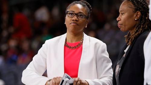 Atlanta Dream head coach Tanisha Wright missed Wednesday's game. Miguel Martinez / miguel.martinezjimenez@ajc.com