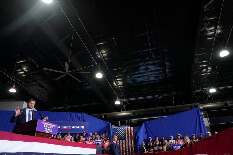 Republican vice presidential nominee Sen. JD Vance, R-Ohio, speaks at a campaign event, Tuesday, Sept. 17, 2024 in Eau Claire, Wis. (AP Photo/Abbie Parr)