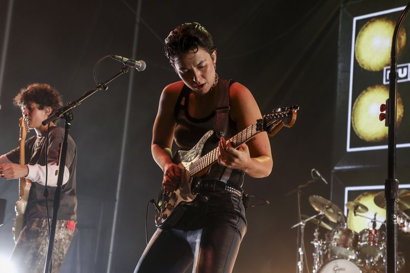 Guitarist Josette Maskin from the band Muna performs during the All Things Go Music Festival on Saturday, Sept. 28, 2024, at Forest Hills Stadium in Forest Hills, N.Y. (Photo by Andy Kropa/Invision/AP)