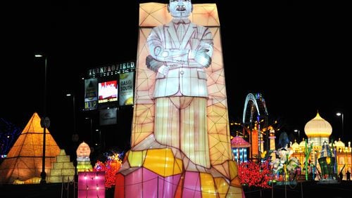 Picture shows a giant illuminated lantern depicting Martin Luther King Monument before the opening of Global Winter Wonderland Atlanta in the Green Lot at Turner Field on Friday, November 19, 2013.