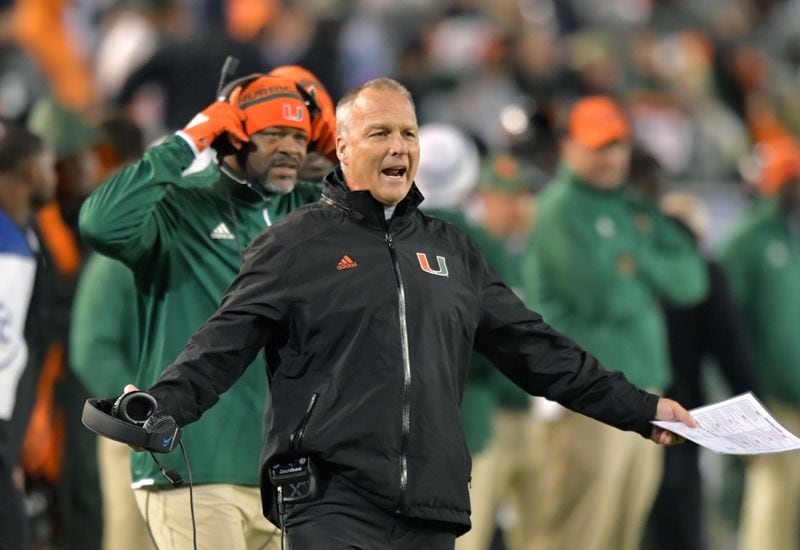 Miami coach Mark Richt reacts to a play during the second half against Georgia Tech on Saturday, Nov. 10, 2018, at Bobby Dodd Stadium in Atlanta. Georgia Tech won 27-21. (Hyosub Shin/Hysob.Shin@ajc.com)