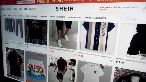 FILE - A page from the Shein website is shown in this photo, in New York on June 23, 2023. (AP Photo/Richard Drew, File)